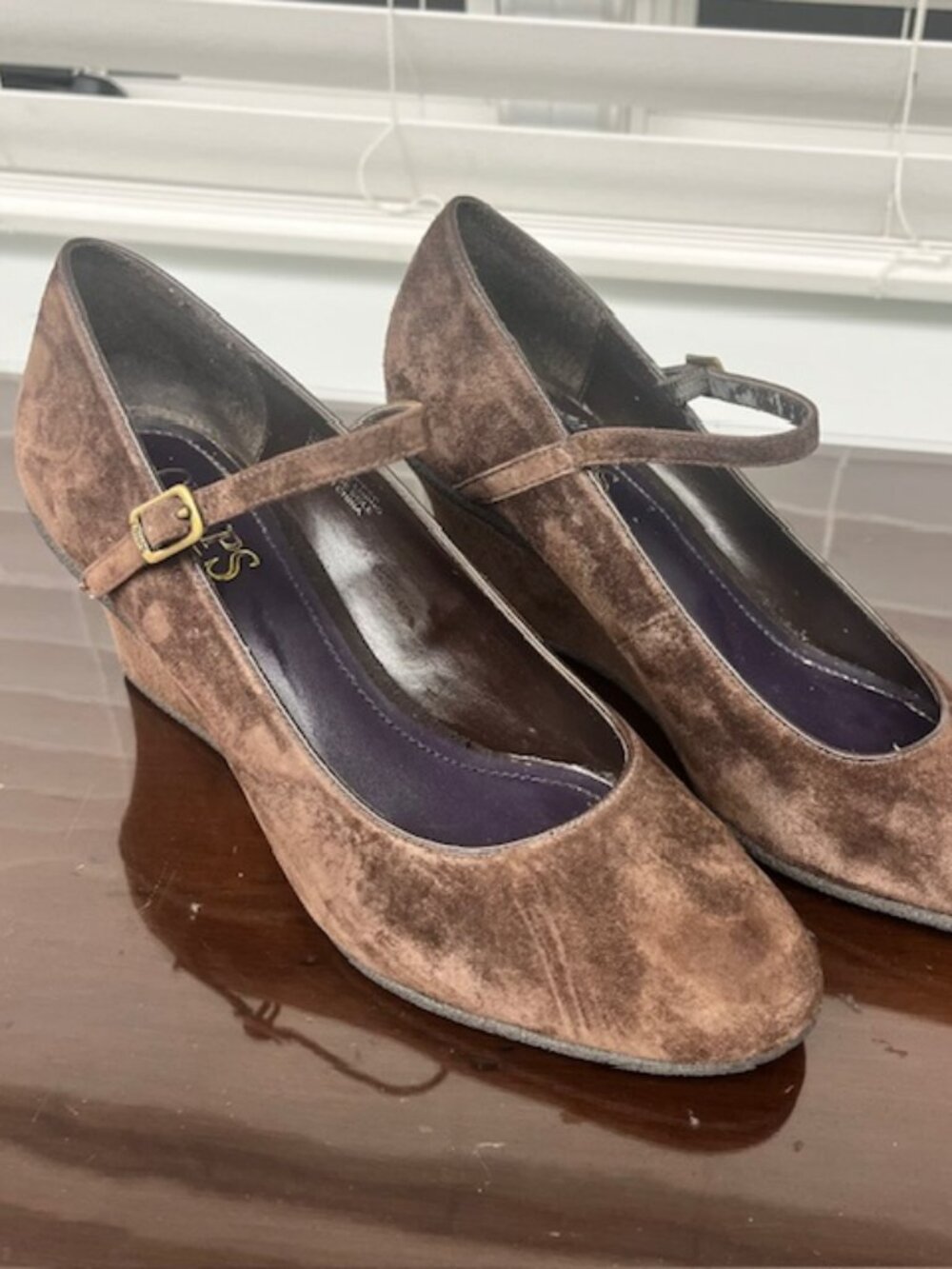 CHAPS Brown Suede Mary Jane Wedges - sz 7